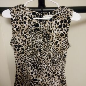 Calvin Klein Black and Tan Animal Print Top